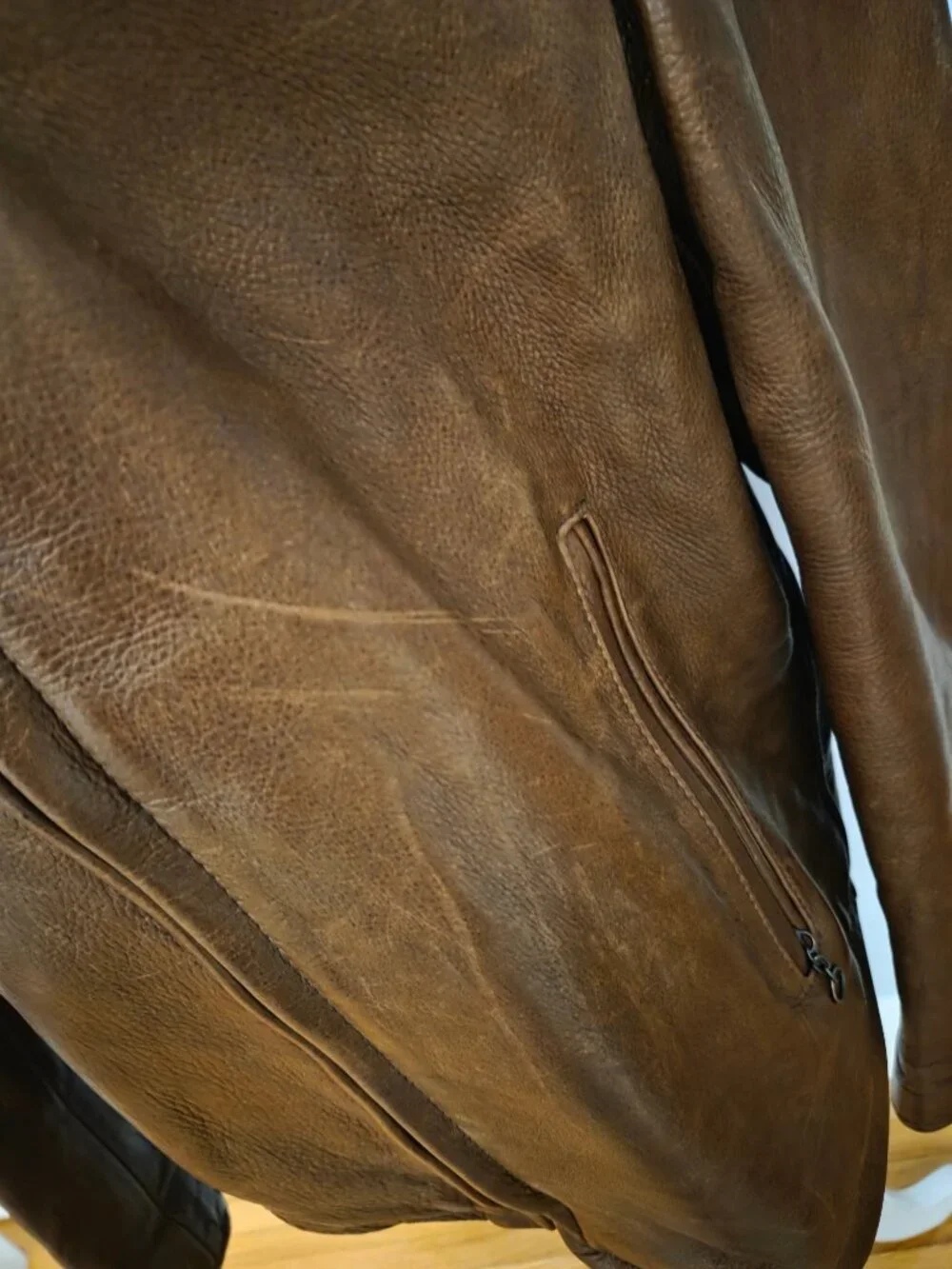 Schott NYC Waxed Natural Pebbled Cowhide Cafe Racer Jacket